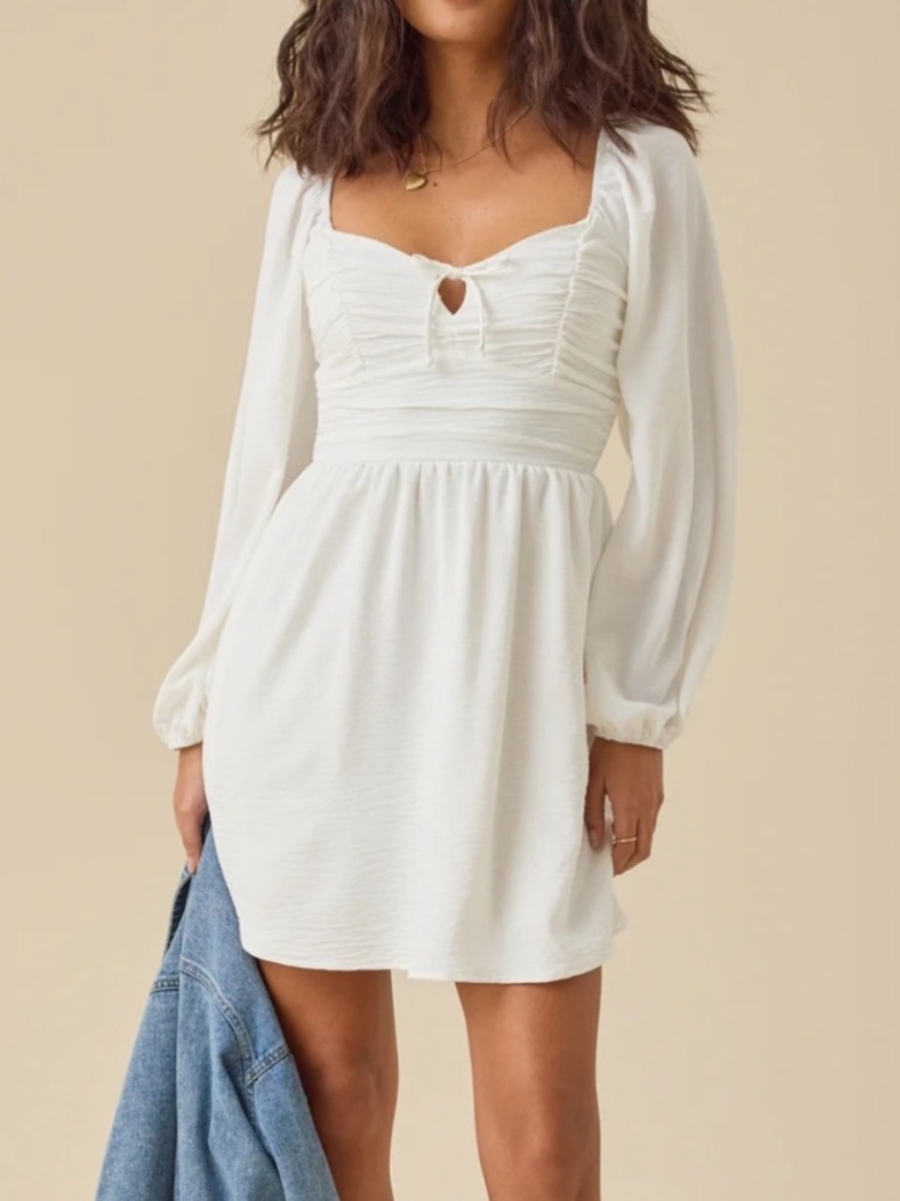 NWT Altar’d State Bennett Mini Dress White Long Sleeve Dress - Picture 2 of 7